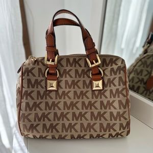 Michael Kors Tan and Brown Handbag with Gold Accents